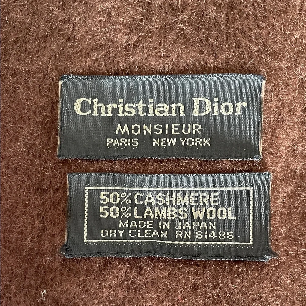 CHRISTIAN DIOR Cashmere Wool Blend Muffler Scarf in Deep Brown Vintage